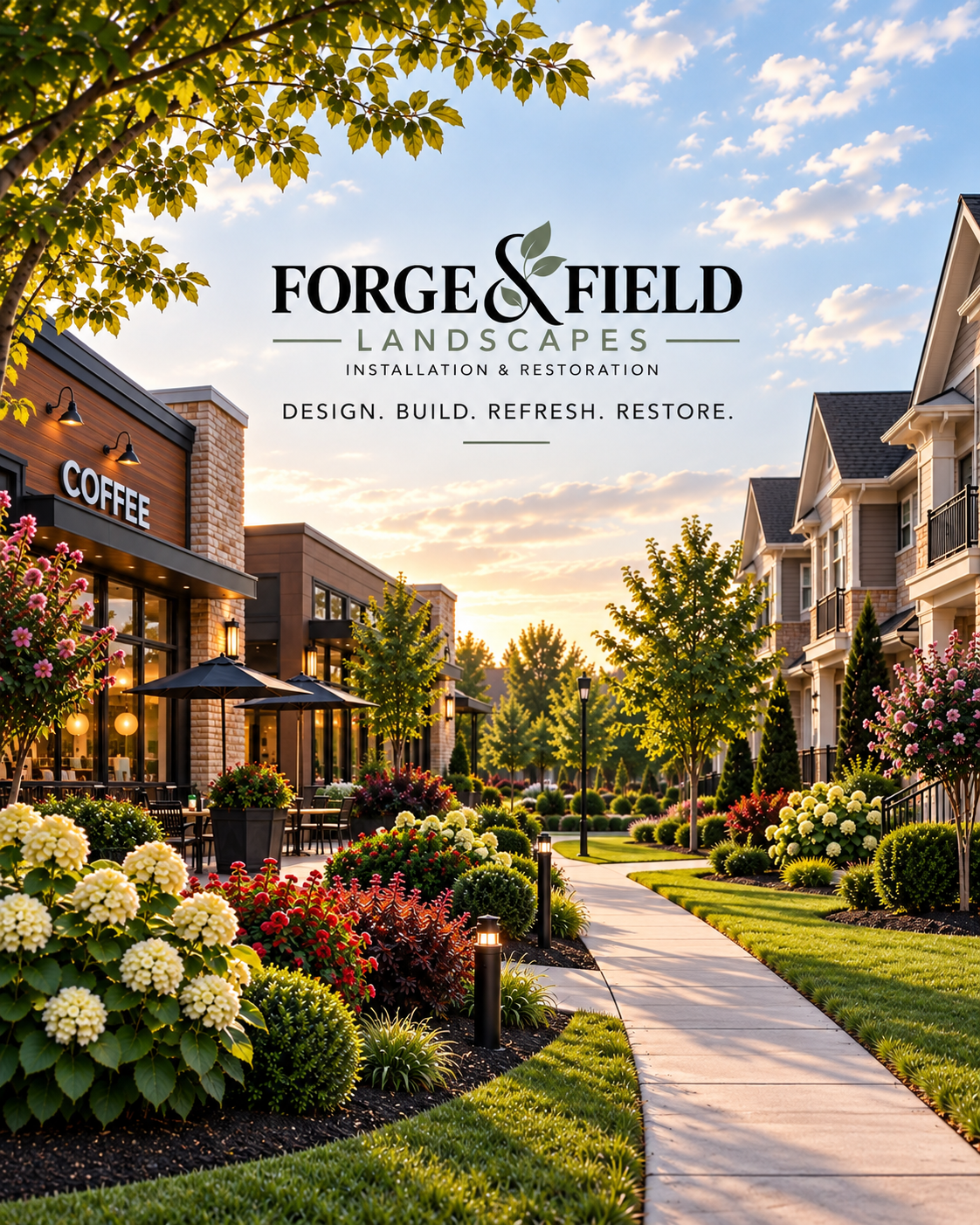 A professionally landscaped residential property designed and installed by Forge & Field Landscapes, Algonquin, IL